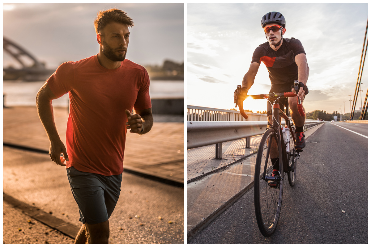 hombre corriendo y hombre en bicicleta