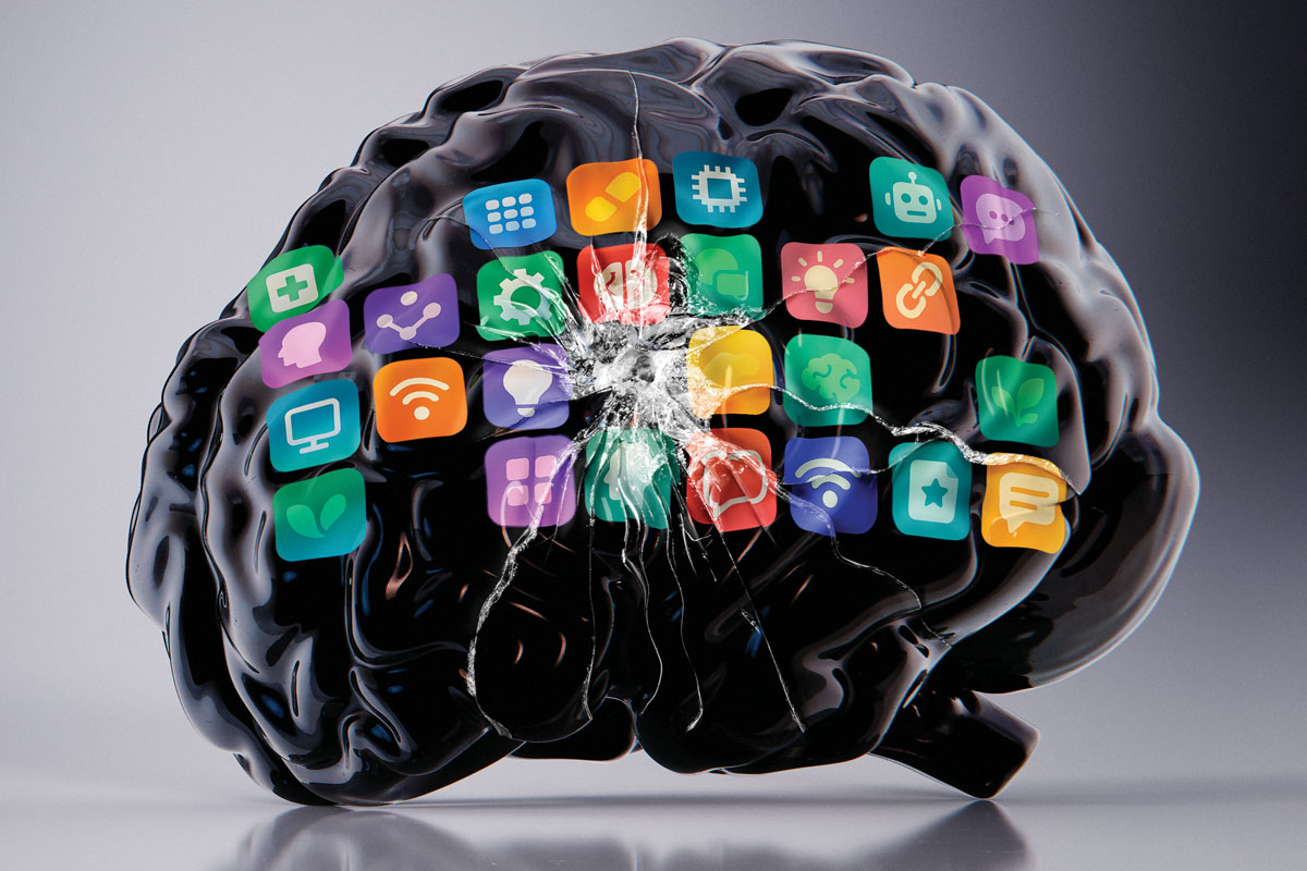 ilustración de cerebro con aplicaciones de inteligencia artificial